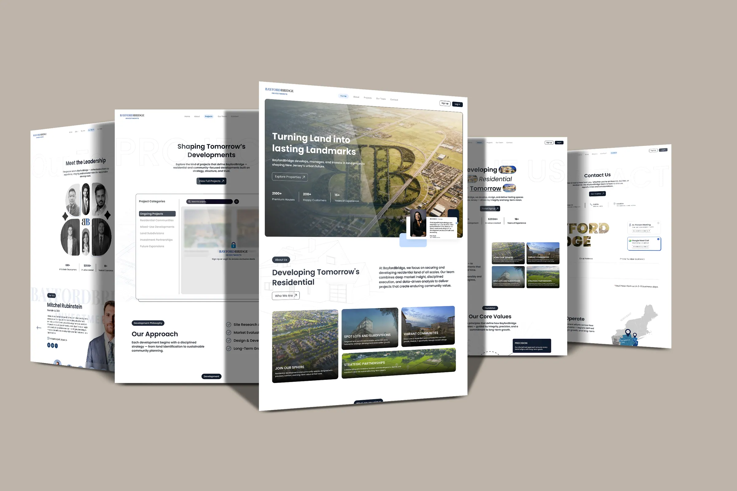 BayfordBridge website pages shown side by side