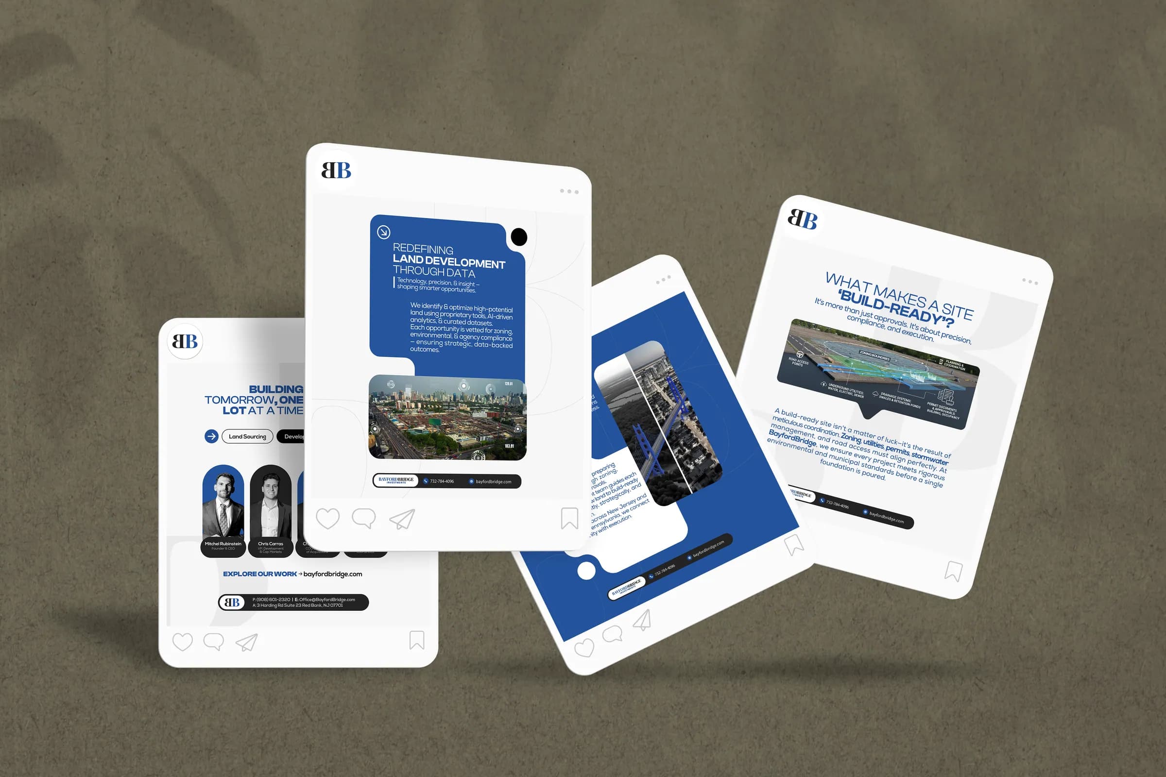 BayfordBridge social posts printed as cards
