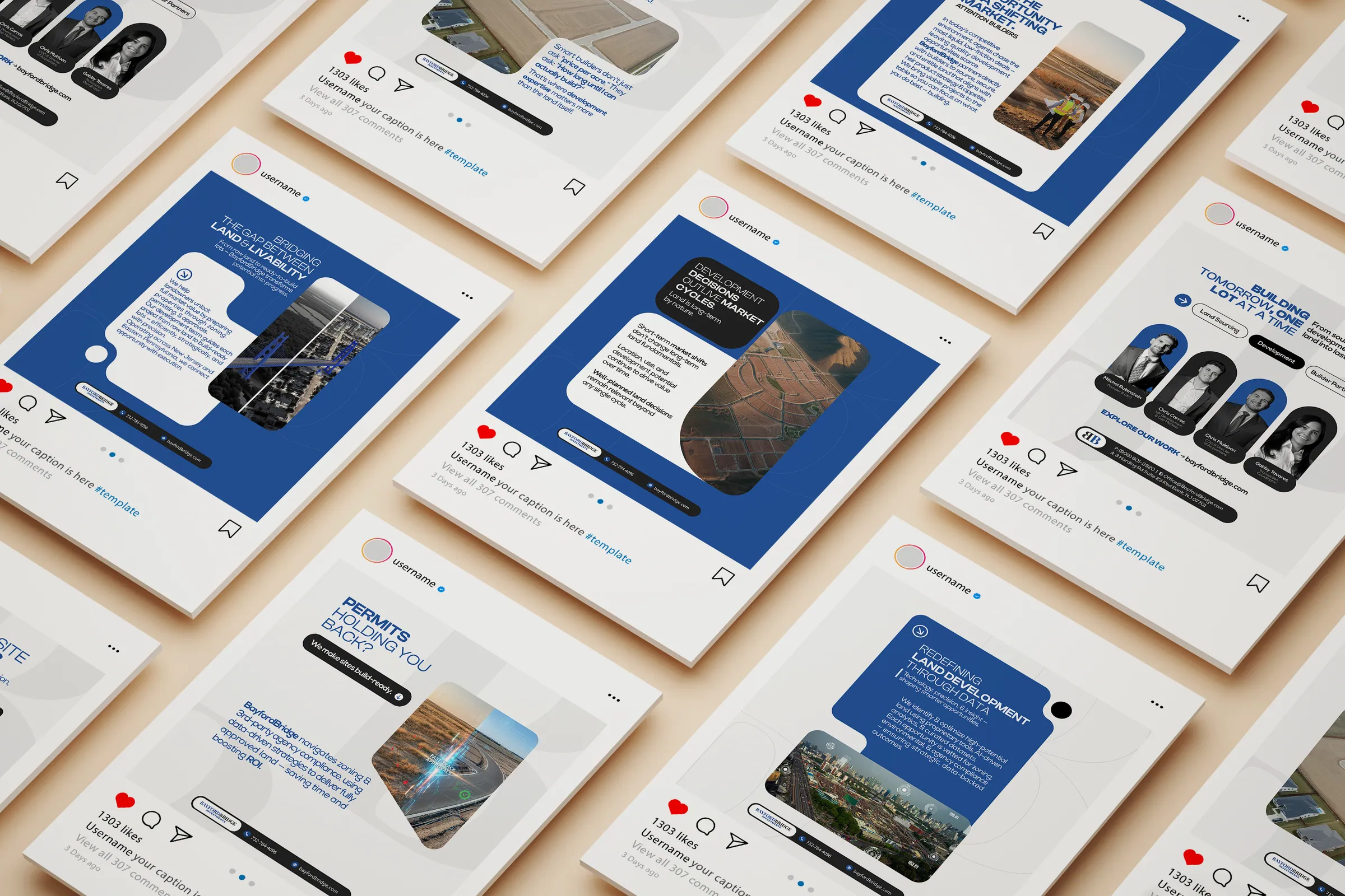 BayfordBridge social media post system laid out in a grid